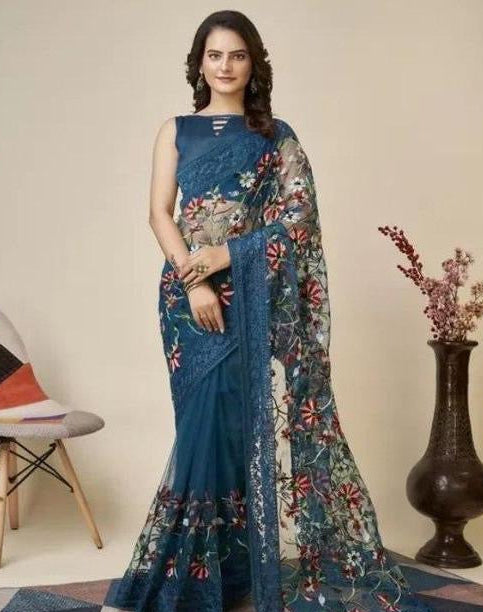 Floral Print Net Saree