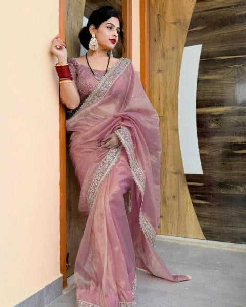 Peach net Saree
