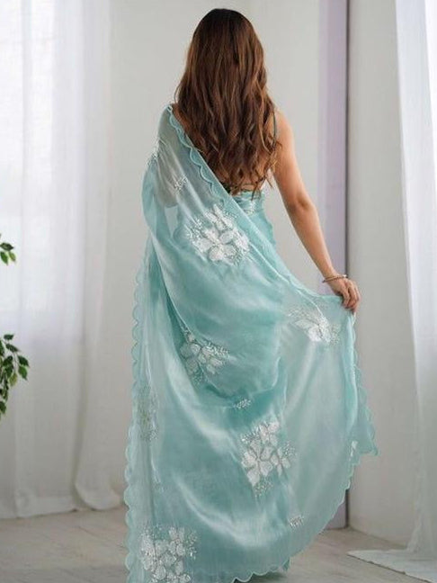 Floral Print Organza Saree