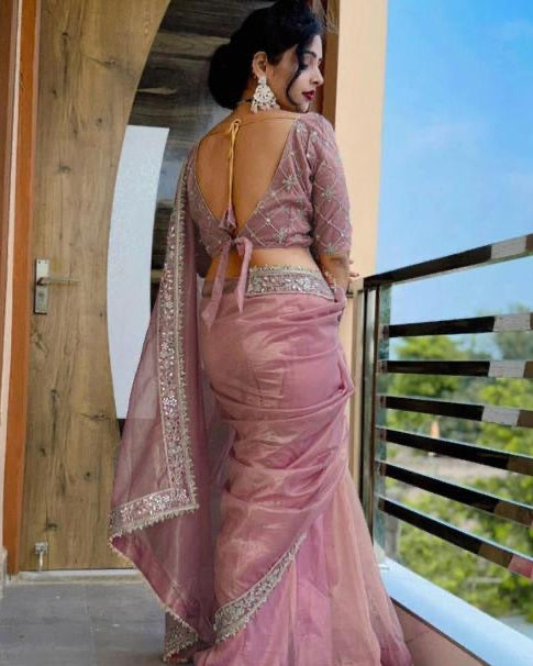 Peach net Saree