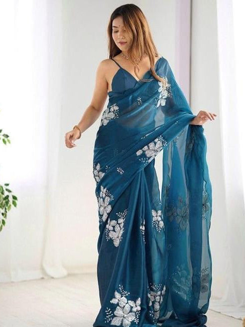 Floral Print Organza Saree