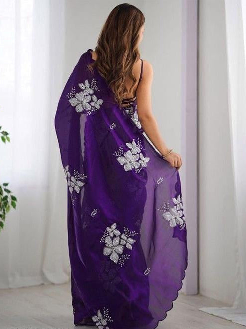Floral Print Organza Saree