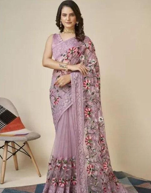 Floral Print Net Saree