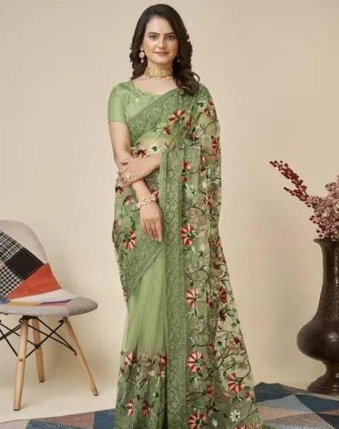Floral Print Net Saree