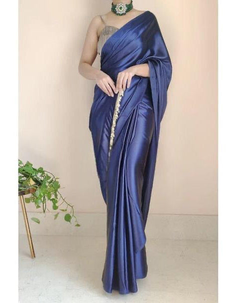 Blue Satin Saree
