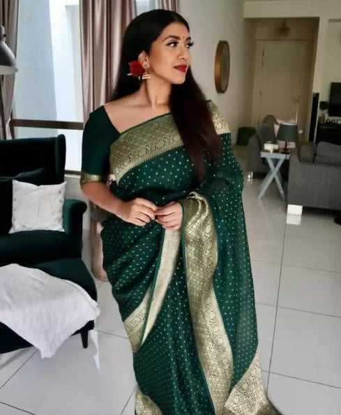Green Polka Dot Silk Saree