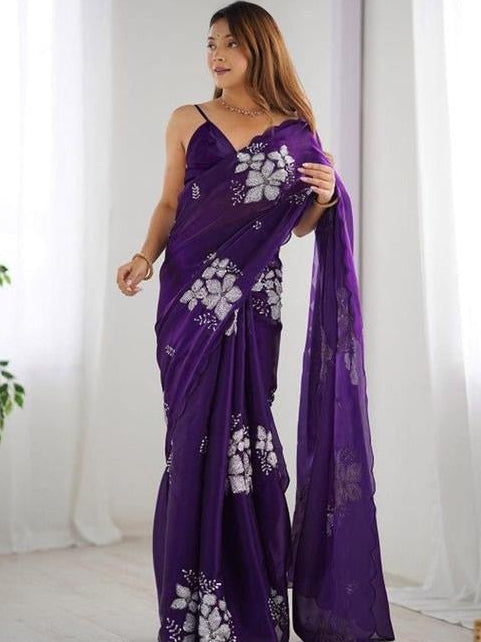 Floral Print Organza Saree