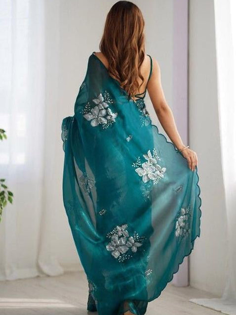Floral Print Organza Saree
