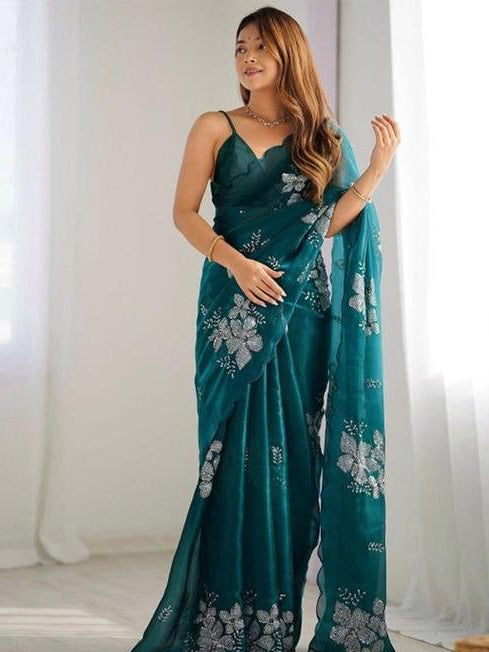 Floral Print Organza Saree