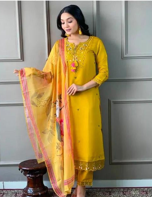 Floral Chanderi Silk Suit Set