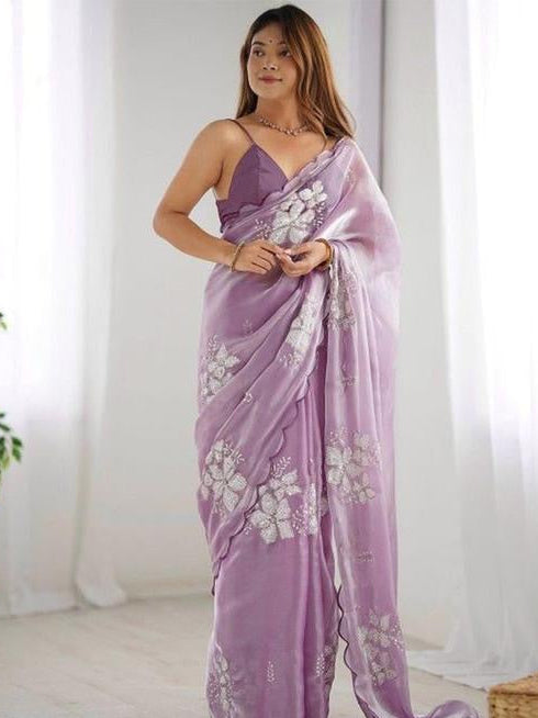 Floral Print Organza Saree
