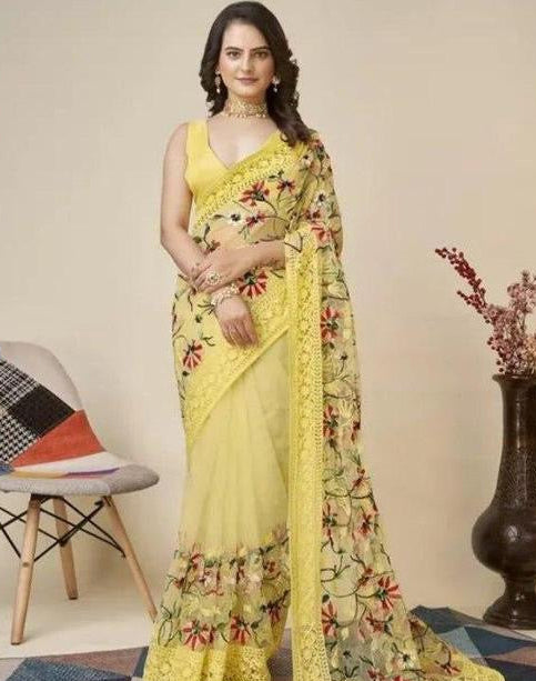 Floral Print Net Saree