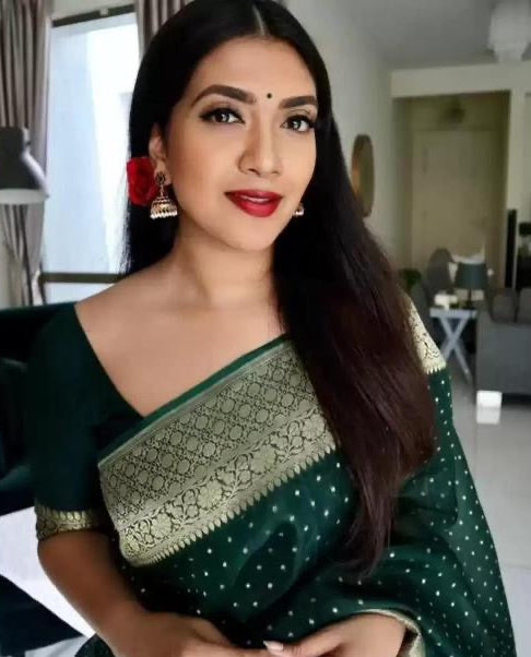 Green Polka Dot Silk Saree