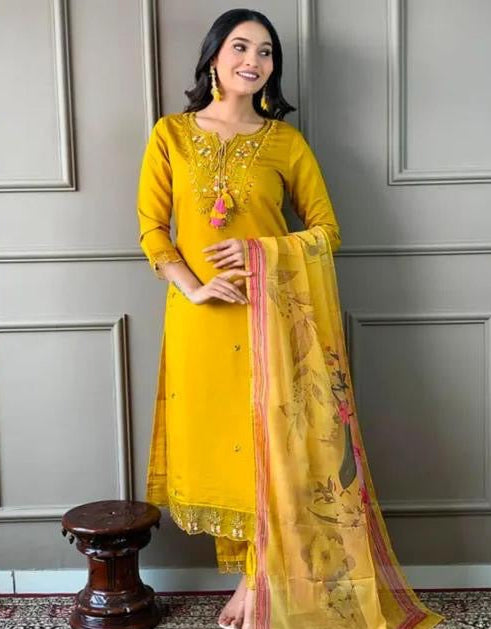 Floral Chanderi Silk Suit Set