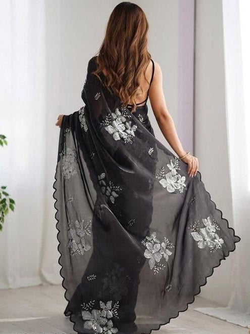 Floral Print Organza Saree